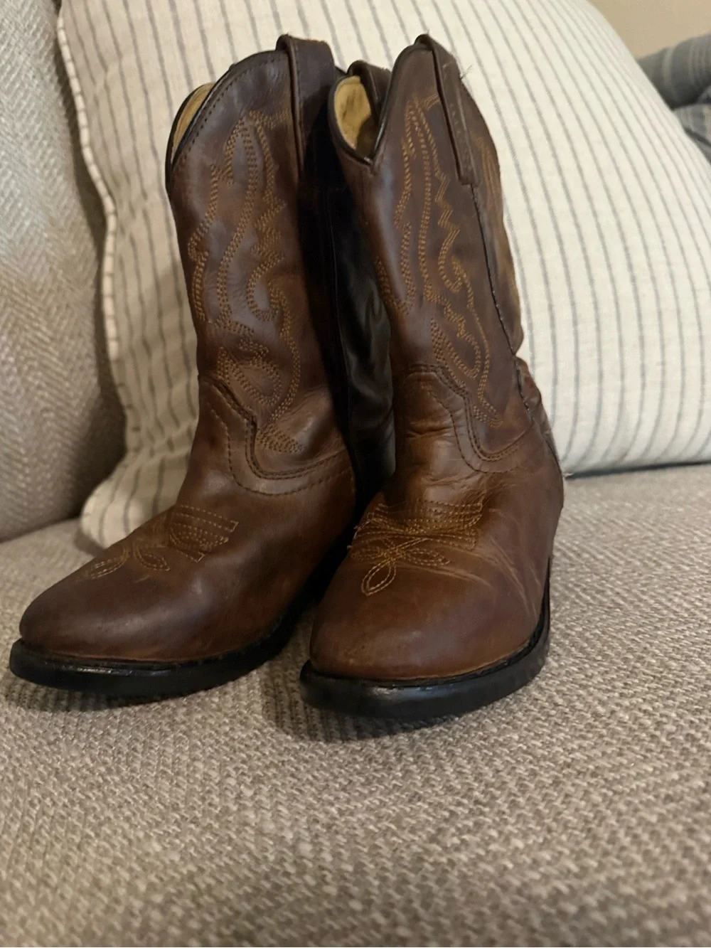 Youth Brown Leather Western Pull-On Boots